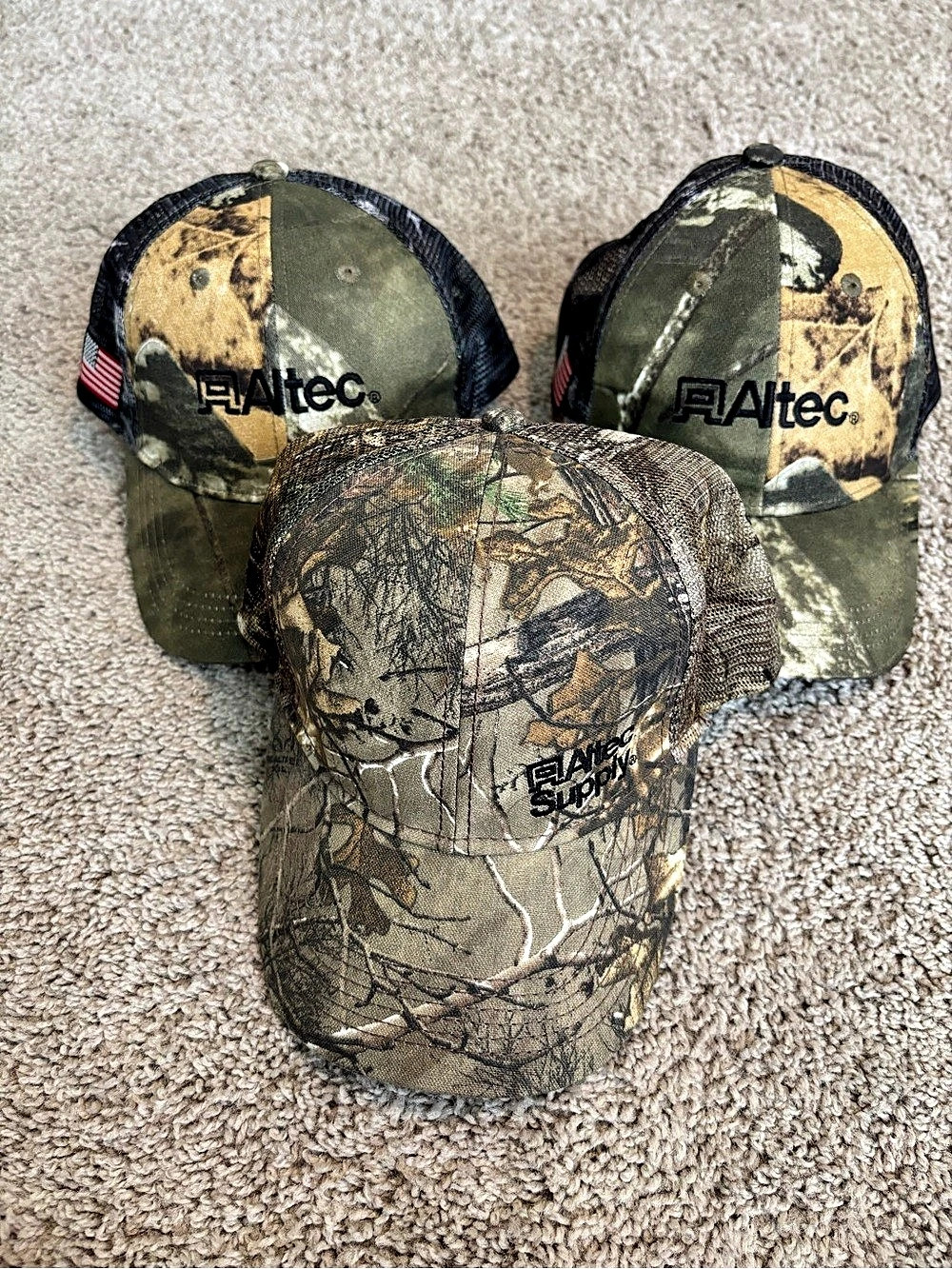 Altec Camo Baseball Hats. Set Of 3. Mesh Snap Backs. Blue Collar. USA. Work Wear